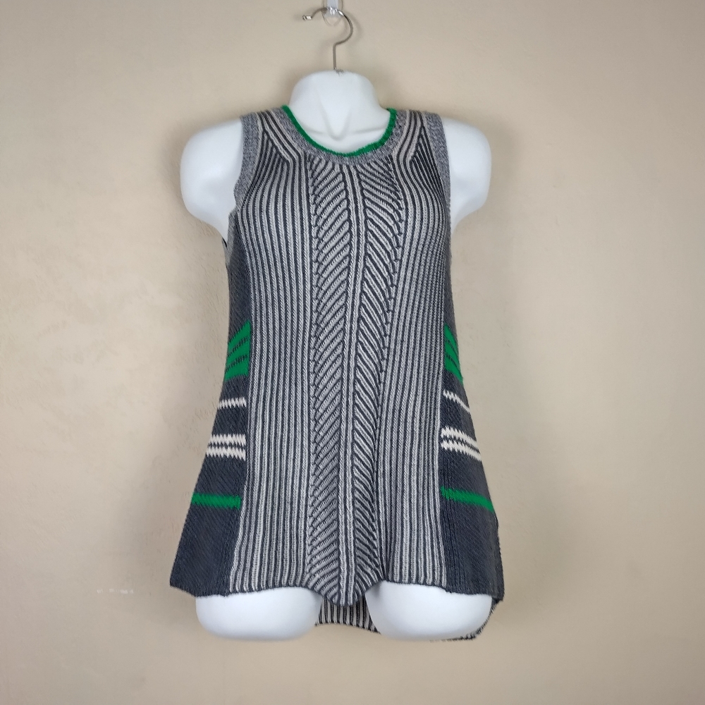 CAbi Trident Knit Sleeveless Sweater Vest Grey‎ Green • Size Small #885